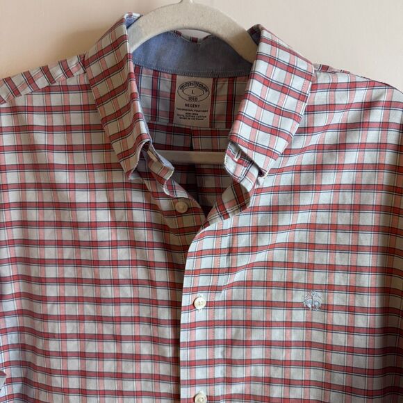 Mens Brooks Brothers Regent Fit L Long Sleeve Orange/Salmon Plaid Button Down - Picture 1 of 4